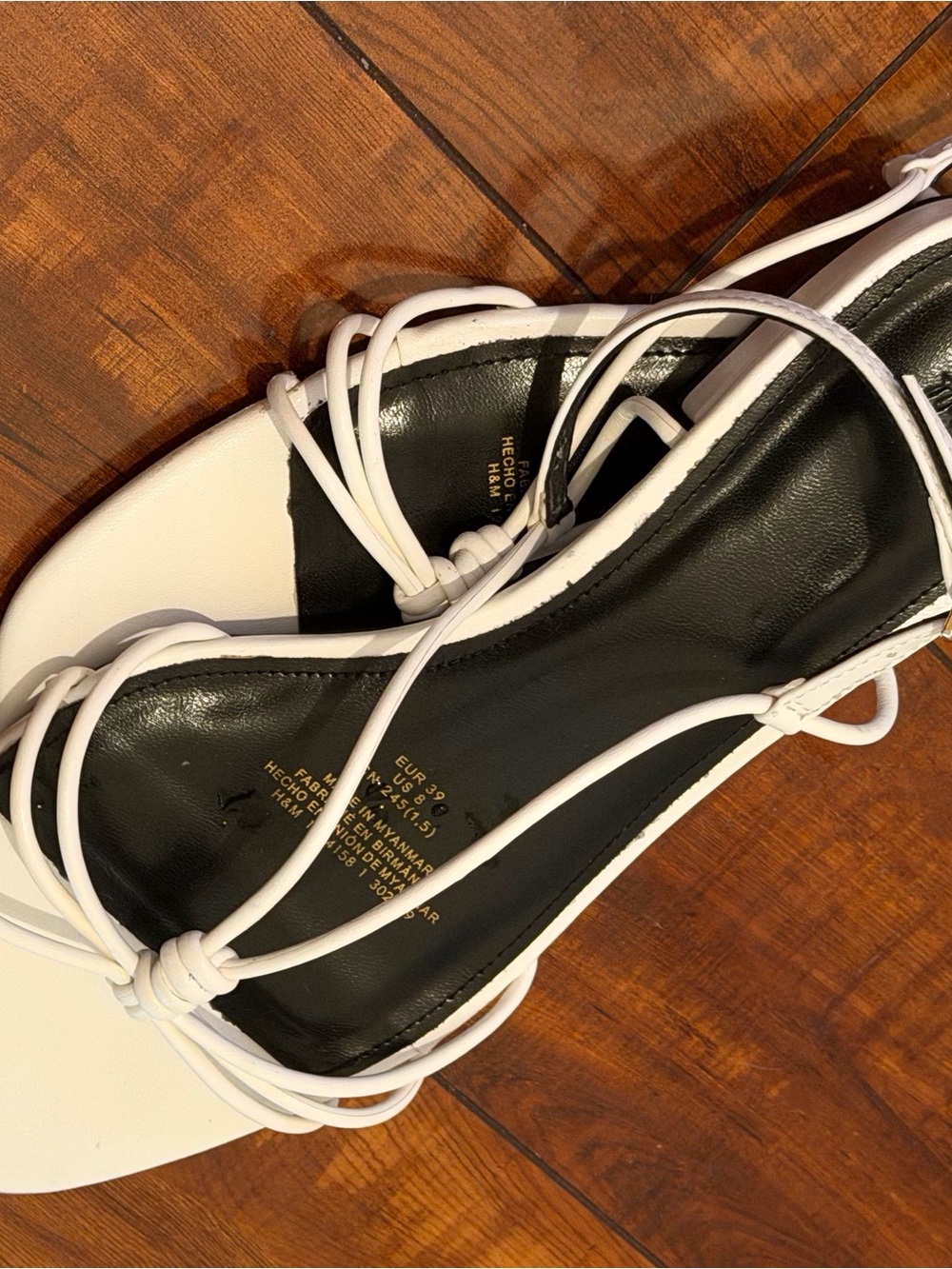 H&M White Lace-Up Strappy Sandals with Black Insole